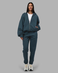 Woman wearing Stream Oversized Panel Zip Hoodie - Deep Sea | Model:Rhiley | Size:L