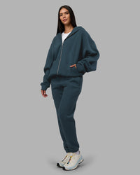 Woman wearing Stream Oversized Panel Zip Hoodie - Deep Sea | Model:Rhiley | Size:L