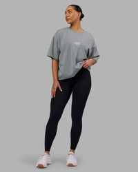 Woman wearing Time's Up Heavyweight Oversized Tee - Circular Grey-White | Model:Ayla | Size:L
