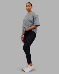 Woman wearing Time's Up Heavyweight Oversized Tee - Circular Grey-White | Model:Ayla | Size:L