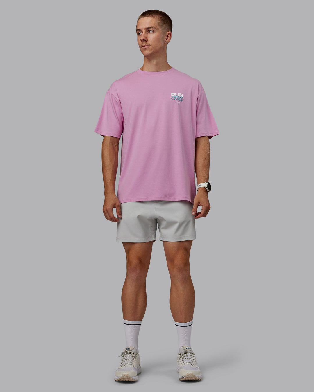 Man wearing Unisex Gone Running FLXCotton Tee Oversize - Bubblegum-Skyride