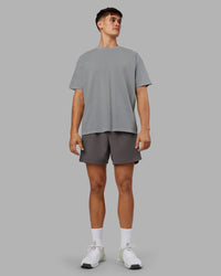 Man wearing Pressure Washed Heavyweight Oversize Tee - Grey-Bubblegum | Model:Jackson | Size:L