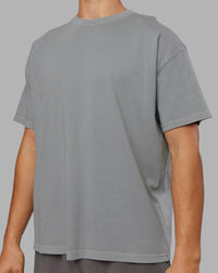 Man wearing Pressure Washed Heavyweight Oversize Tee - Grey-Bubblegum | Model:Jackson | Size:L