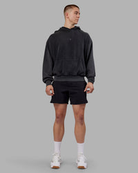 Man wearing Variation Washed Oversized Hoodie - Black-Black | Model:Tom | Size:L