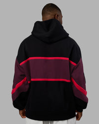 Man wearing Vibe Oversized Unisex Hoodie - Black-Cherry Lacquer | Model:Sam | Size:L | Thumbnail Index: 3
