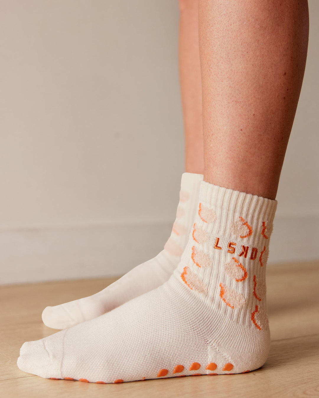 Love Peaches Pilates Grip Socks - Ivory-Orange