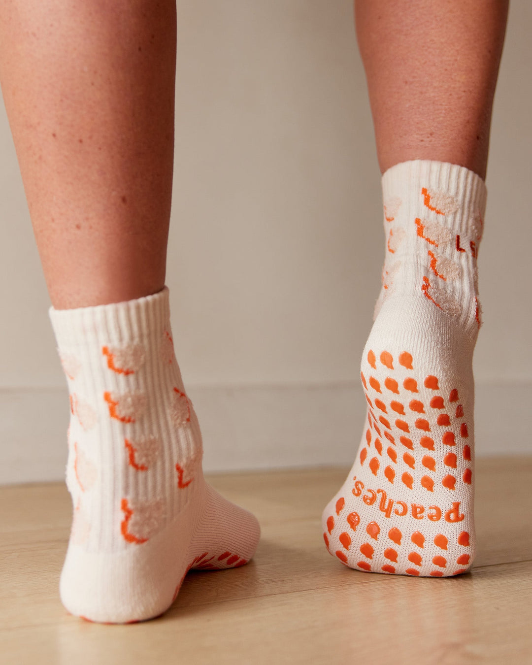 Love Peaches Pilates Grip Socks - Ivory-Orange