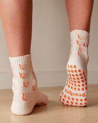 Love Peaches Pilates Grip Socks - Ivory-Orange