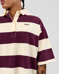 Man wearing Oversized Rugby Polo - Off White-Cherry | Model:Malebo | Size:M