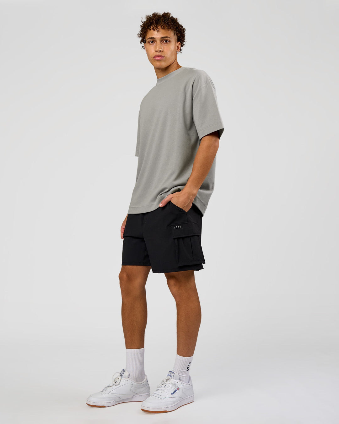 Man wearing AfterDark ZeroCrease Oversized Tee - Alloy | Model:Leandro | Size:M - view 8