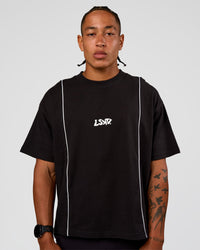 Man wearing Axis Heavyweight Oversized Boxed Tee - Black-White | Model:Malebo | Size:M