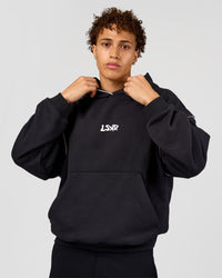 Man wearing Axis Oversized Hoodie - Caviar-White | Model:Leandro | Size:M
