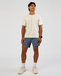 Man wearing Base Heavyweight FLXCotton Tee Regular Fit -8cm - Silver Marl | Model:George | Size:M