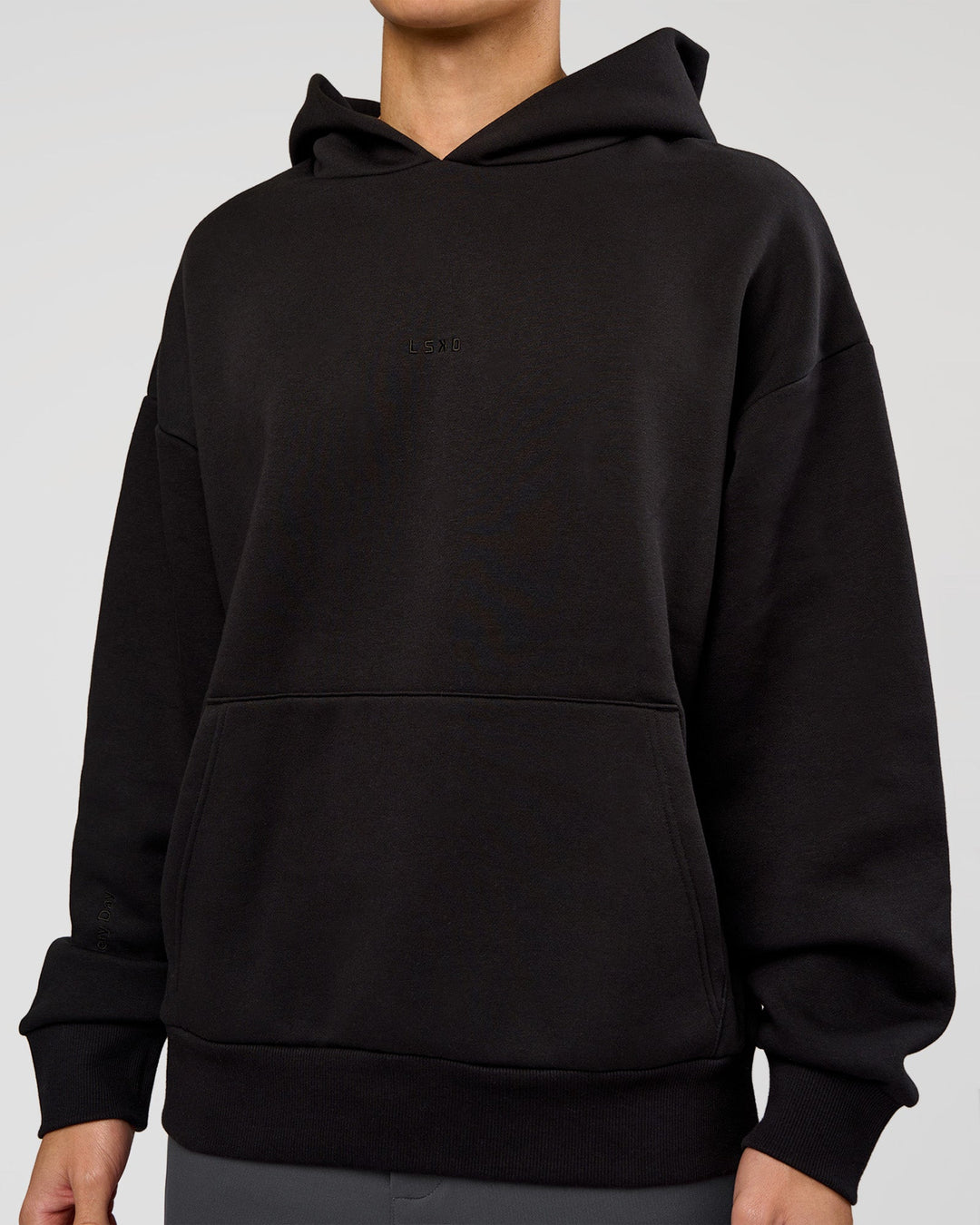 Man wearing Base Oversized Hoodie - Black | Model:Leandro | Size:M |