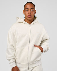 Man wearing Base Zip Through Oversized Hoodie - Silver Marl | Model:Malebo | Size:M