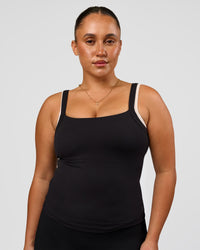 Woman wearing CF Move Through It Rib Tank - Black | Model:Simmy | Size:M