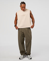 Man wearing CF Unisex Oversized Heavyweight Boxed Tank - Clay-CF Move Through It | Model:Malebo | Size:M
