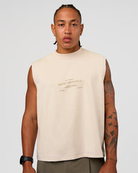 Man wearing CF Unisex Oversized Heavyweight Boxed Tank - Clay-CF Move Through It | Model:Malebo | Size:M