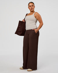 Woman wearing CF Elevate SoftTouch Pintuck Wide Leg Pant - Hot Chocolate | Model:Simmy | Size:M