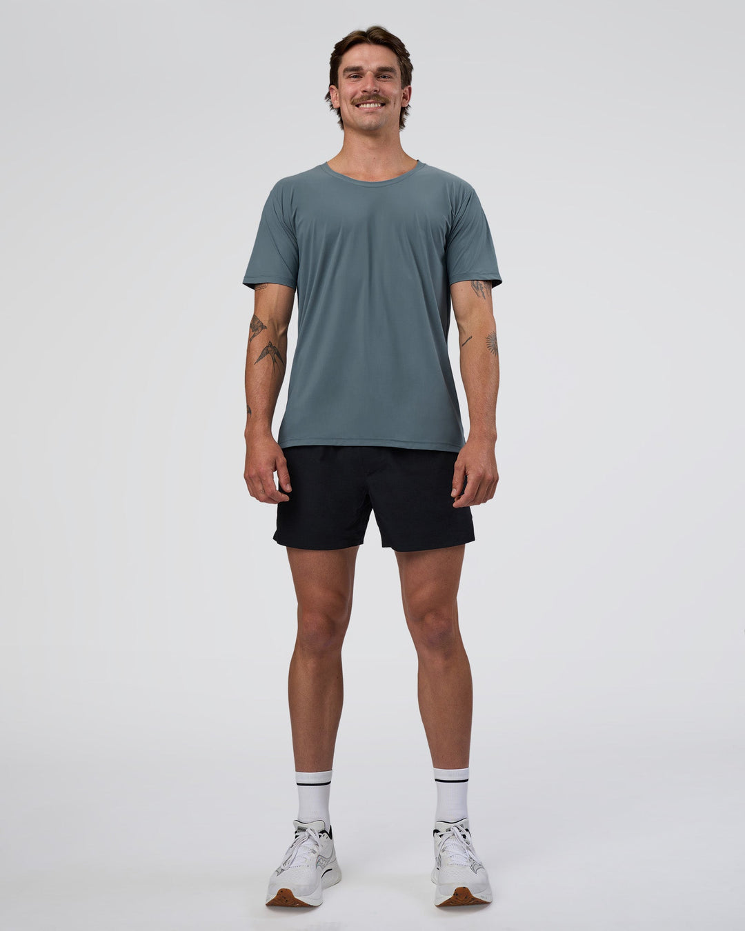 Man wearing Cadence Swift Tee - Blue Mirage | Model:Konnor | Size:M - view 2