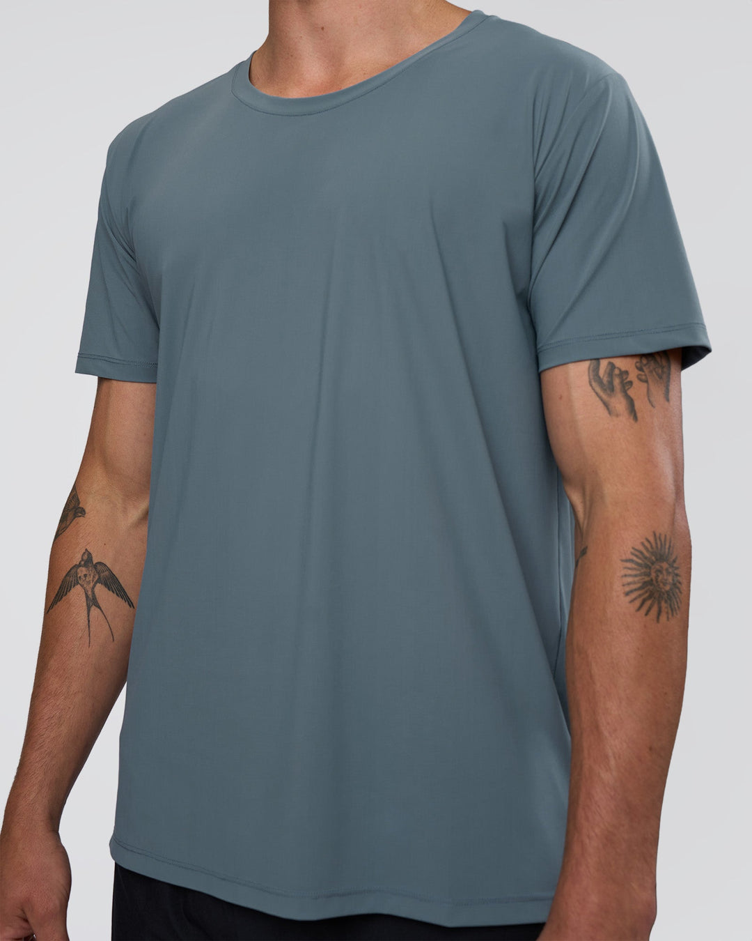Man wearing Cadence Swift Tee - Blue Mirage | Model:Konnor | Size:M - view 3