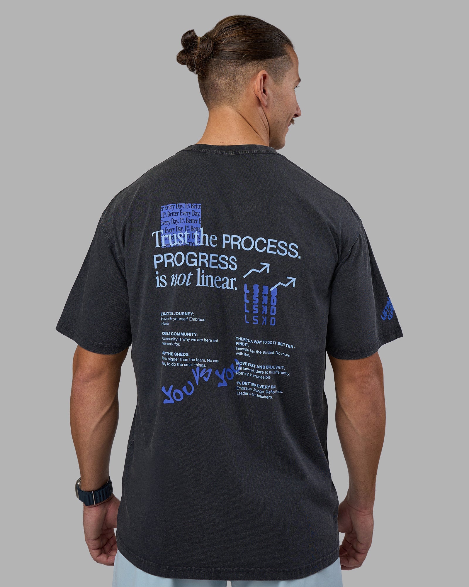 Man wearing Cali FLXCotton Oversized Tee - Black Washed | Model:Jaiden | Size:M