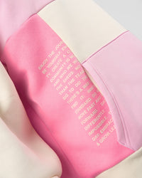 Man wearing Deconstructed Fleece Hoodie - Off White-Marshmallow-Pink | Model:George | Size:M