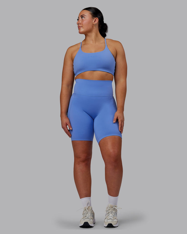 Woman wearing Elixir Bike Shorts With Pockets - Ultramarine
