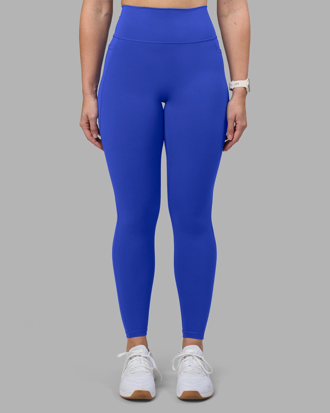 Woman wearing Fusion Ultra High-Rise Full Length Legging Pockets - Power Cobalt | Model:Amy | Size:M