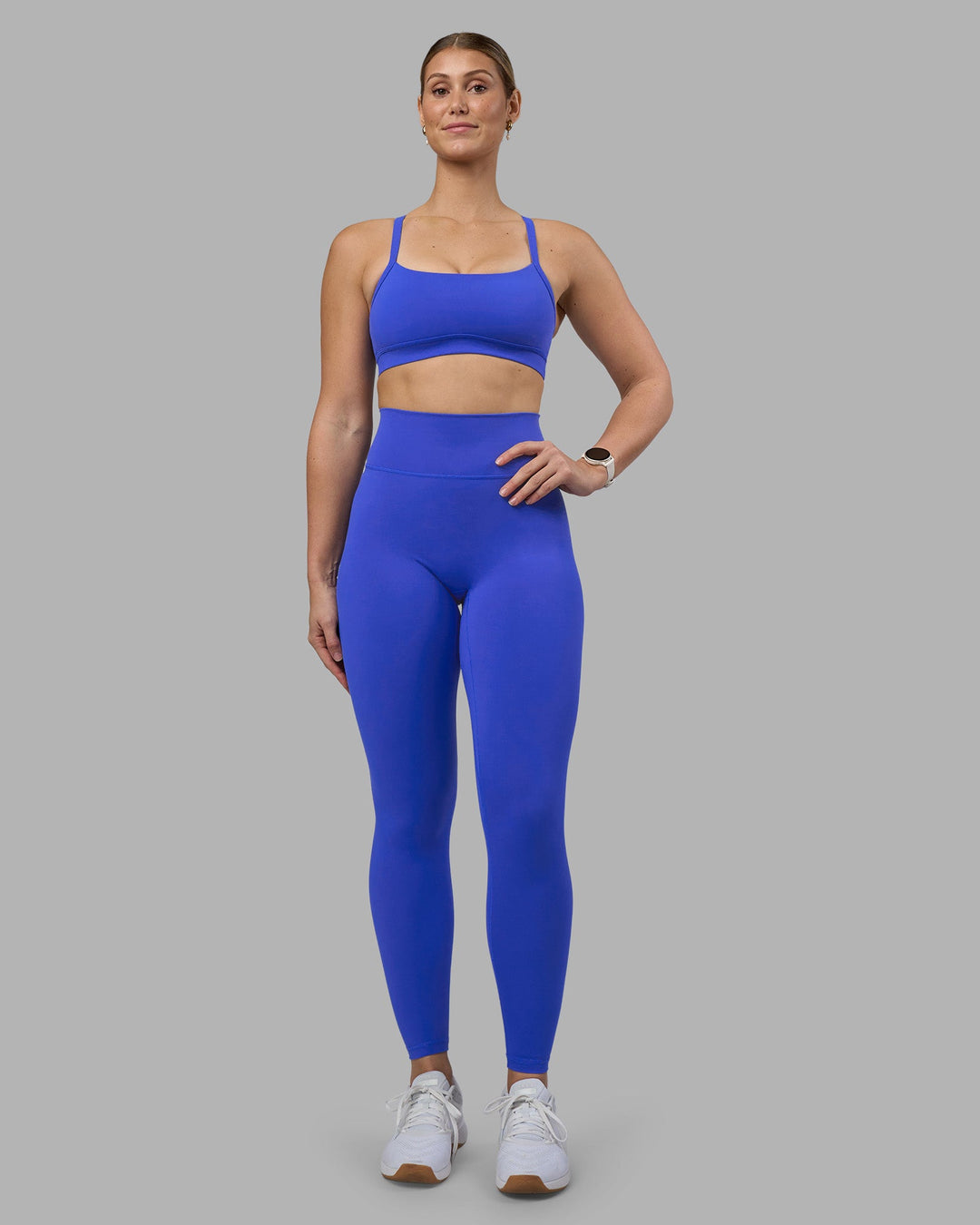 Woman wearing Fusion Ultra High-Rise Full Length Legging - Power Cobalt | Model:Amy | Size:M
