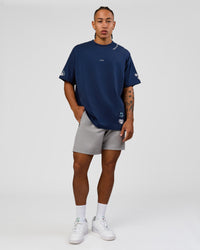 Man wearing GG Heavyweight Oversized Tee - Future Navy | Model:Malebo | Size:M