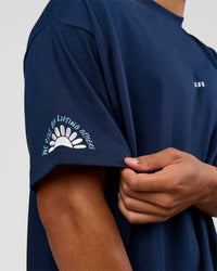 Man wearing GG Heavyweight Oversized Tee - Future Navy | Model:Malebo | Size:M
