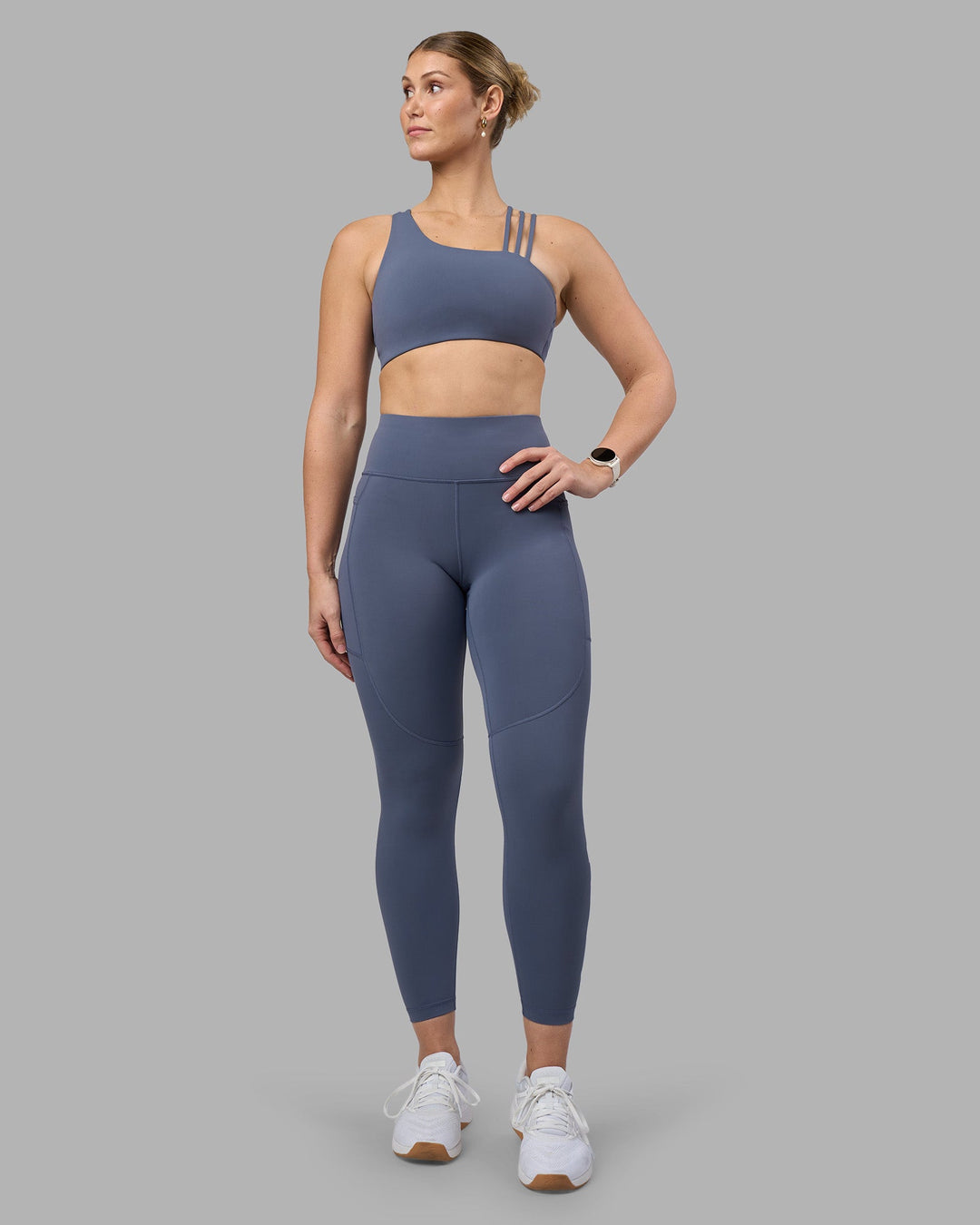 Woman wearing Galvanise Sports Bra 2.0 - Night Shadow | Model:Amy | Size:M