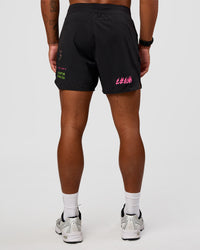 Man wearing Lift 6" Short - Black-Sugar Plum Lime | Model:Malebo | Size:M