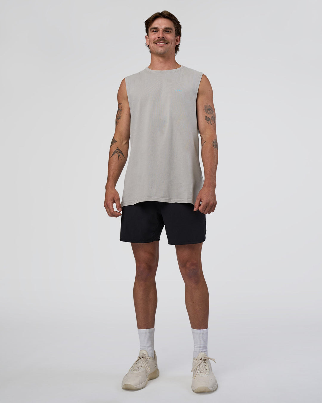 Man wearing Lifting Club FLXCotton Tank - Washed Alloy-Baltic Sea | Model:Konnor | Size:M - view 5