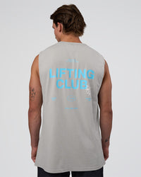 Man wearing Lifting Club FLXCotton Tank - Washed Alloy-Baltic Sea | Model:Konnor | Size:M | Thumbnail Index: 1