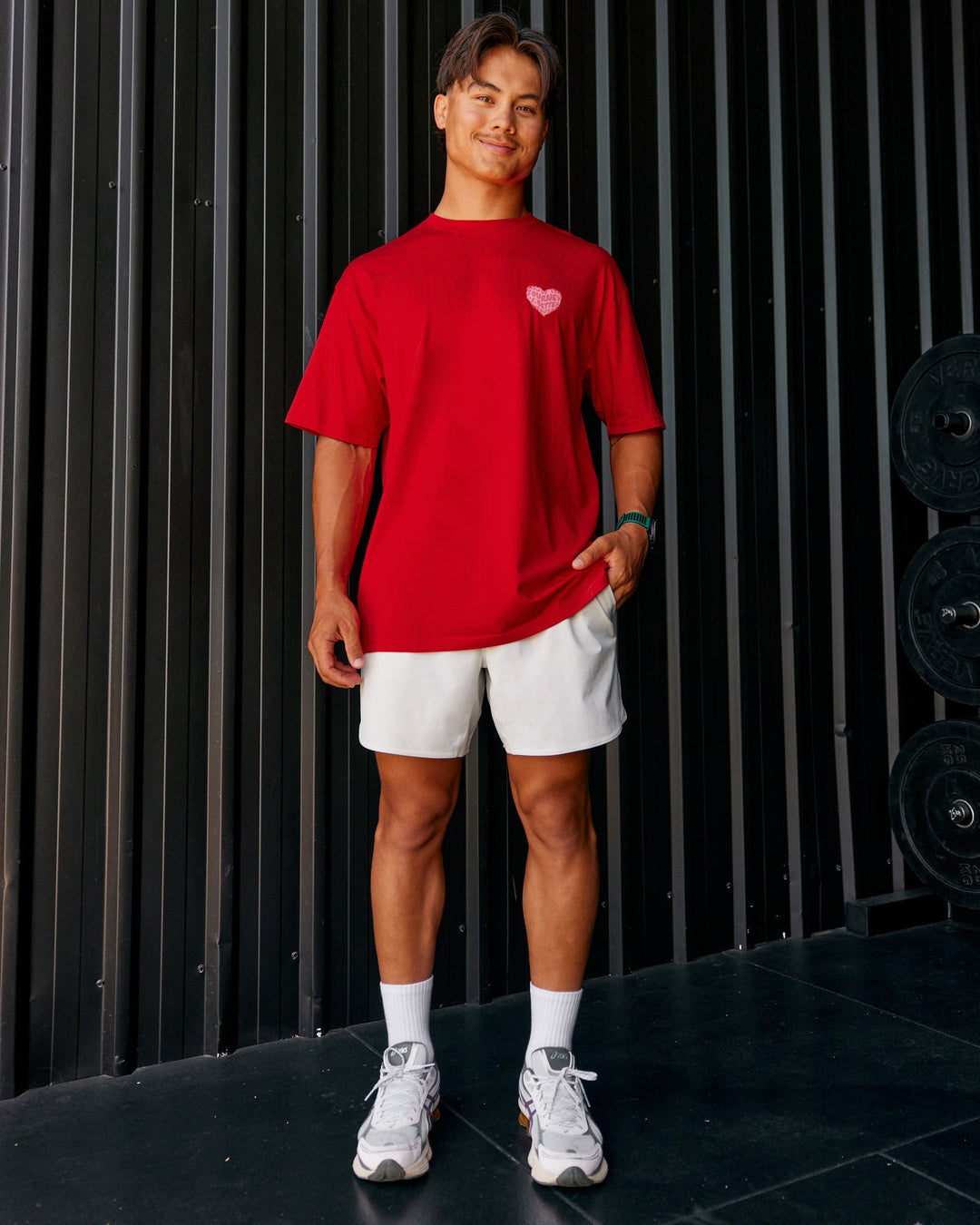 Man wearing Love the Journey FLXCotton Oversized Tee - Flame-Candy Pink | Model:George | Size:M