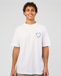 Man wearing Love The Process FLXCotton Oversize Tee - White-Electric Indigo | Model:Leandro | Size:M | Thumbnail Index: 2