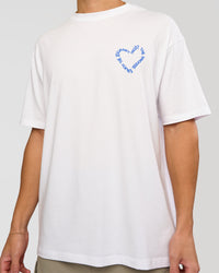 Man wearing Love The Process FLXCotton Oversize Tee - White-Electric Indigo | Model:Leandro | Size:M | Thumbnail Index: 7