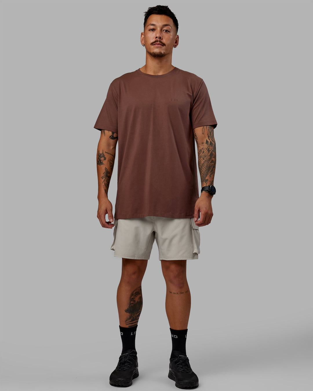 Man Wearing PimaFLX Tee - Peppercorn