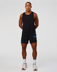 Man wearing Pace 5" Lined Running Short - Black-Palace Blue | Model:Malebo | Size:M
