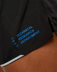 Man wearing Pace 5" Lined Running Short - Black-Lime Glo Indigo | Model:Malebo | Size:M
