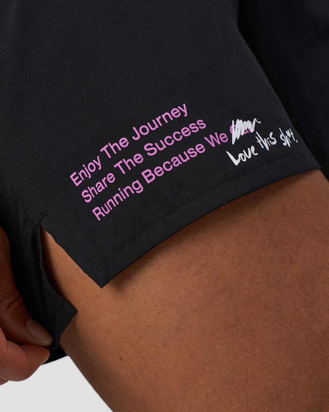 Man wearing Pace 5" Lined Running Short - Black-Ultra Fuchsia | Model:Daarian | Size:M