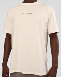 Man wearing Peaches x LSKD Collection FLXCotton Oversize Tee - Off White | Model:Okello | Size:M