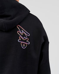 Man wearing Pride Sticker Boxy Hoodie - Black | Model:Albert | Size:M