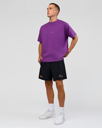 Duo wearing Pride Sticker Boxy Tee - Fresh Purple | Model:Albert | Size:M