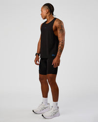 Man wearing Race Day 8" Short Tight - Black-Palace Blue | Model:Malebo | Size:M