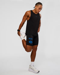Man wearing Race Day 8" Short Tight - Black-Palace Blue | Model:Malebo | Size:M