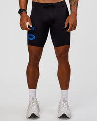 Man wearing Race Day 8" Short Tight - Black-Palace Blue | Model:Malebo | Size:M
