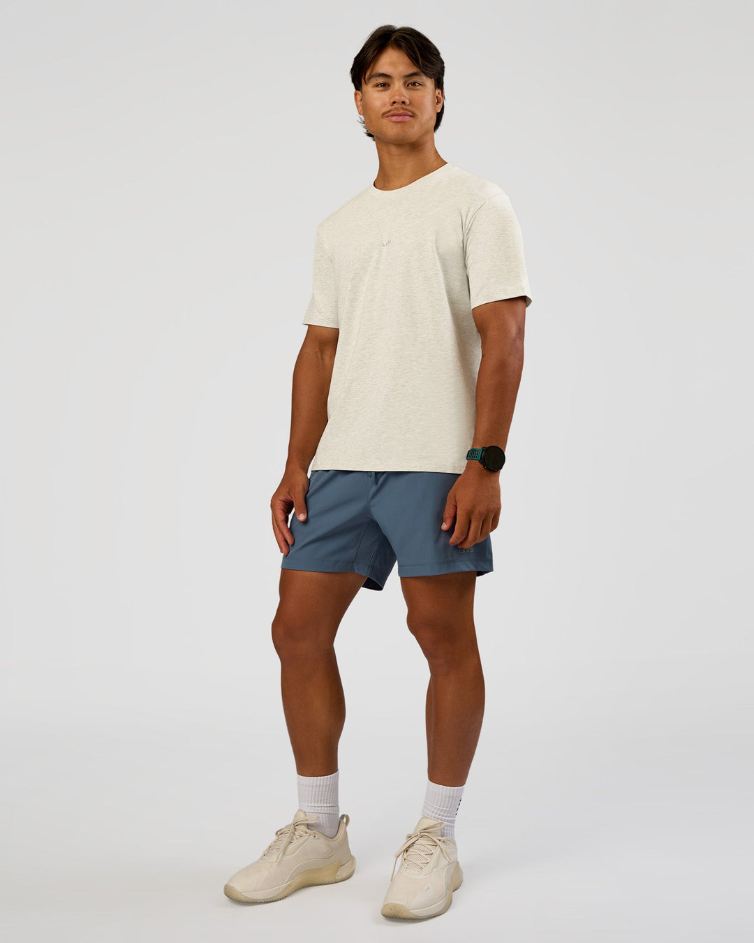 Man wearing Rep 5" Performance Short - Blue Mirage | Model:George | Size:M